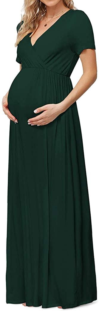 Women's Casual Maternity Maxi Dress V Wrap Baby Shower Pregnancy Dresses -  Walmart.com - Walmart.com